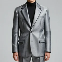 model wearing a futuristic suit coat design, detailed fabric pattern, fashion design, 8 k, 5 5 mm, full view