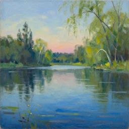 a painting of lake in the style of max mays