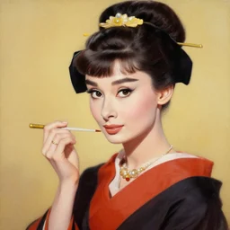 painting of audrey hepburn as maiko in ukiyo - e art, 4 k, ultra detailed, photo realistic