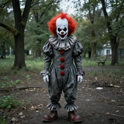 creepy clown in an abandoned park