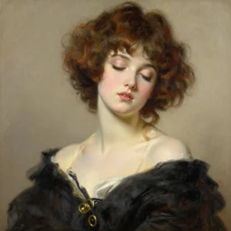a detailed high fashion model studio portrait of am anime girl, eyes closed, painting by gaston bussiere, craig mullins, j. c. leyendecker