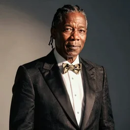 a studio photograph of Morgan Freeman dressed like Travis Scott, 40mm lens, shallow depth of field, split lighting