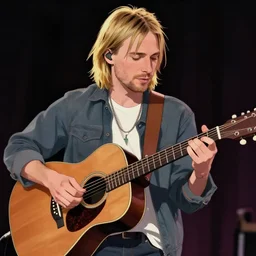 animation still of kurt cobain playing an acoustic guitar, digital art, artstation, highly detailed
