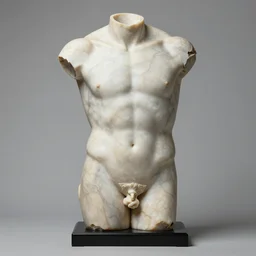 michelangelo sculpture, broken torso, vivid marble with dark veins, studio light, high quality, black base, shell shaded, concept art