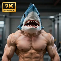 bodybuilder with shark head, portrait, photography, 4 k, unreal engine