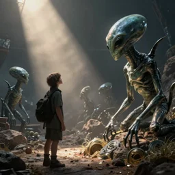 Humans meet aliens.