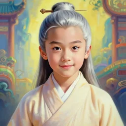 portrait painting of a 6 0 year old kind handsome taoist priest, big eyes, deep silhouette ， looks like brad pitt ， silver ponytail hair, amiable by yangjun chen, huang guangjian, fenghua zhong, wenjun lin, nadar, bright colors, octopath traveler, unreal engine 5 highly rendered, global illumination, radiant light, detailed and intricate environment