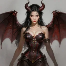 magic : the gathering fantasy character concept art by franz frazetta, high resolution. a clear portrait of a beautiful, female asian succubus wearing a corset, intricate, digital painting, artstation, smooth, sharp focus