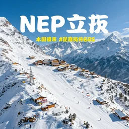 Ski resort in nepal, aerial view, promotional ad