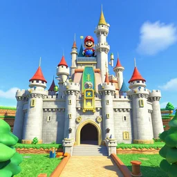 Super mario 64 castle, rendered in unreal engine, hyper detailed, wide view