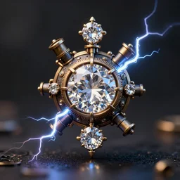 a macro photo of amazing steampunk amulet with diamond jewel and small steam tubes, volumetric lightning, octane render, 4 k, hd, realistic reflections, extremely high detailed, soft lightning, trending on artstation