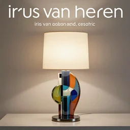 colorful sculptural table lamp designed by iris van herpen and m. c. escher, painted metal and glass, advertising photography