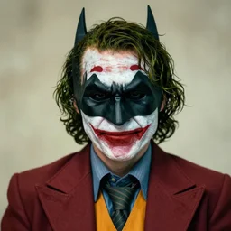 portrait of the joker as wearing BatMan mask