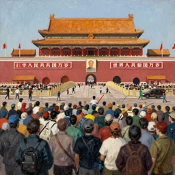 tiananmen square riots by zdzislaw beksinski, oil painting, 3 5 mm film grain