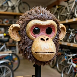portrait of a monkey head made of recycled materials from a bike shop, trending on artstation