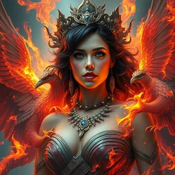 a portrait of katy perry as a godess of fire surounded by flaming phoenix in intricate detailed color smashing fluid oilpaint, 3 d render, hyper realistic detailed portrait, color leaves, ruan jia, wlop. scifi, fantasy, hyper detailed, octane render, concept art, intense colors by peter mohrbacher, by wlop, by ruan jia, by alphonse mucha