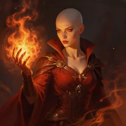 Human :: Sorceress, pretty, beautiful, DnD character art portrait, bald, fire magic, matte fantasy painting, DeviantArt Artstation, by Jason Felix by Steve Argyle by Tyler Jacobson by Peter Mohrbacher, cinematic lighting.