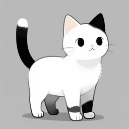 anthropomorphic white cat standing on 2 legs with black fur on his right ear, black fur on left arm and leg, black fur on tip of his white tail, trending on art station, modern cartoon art