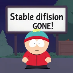 south park with a sign saying stable diffusion and it's gone!