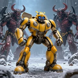 the autobot bumblebee in the world of Diablo, battling demons, winter, blizzard