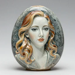 beautiful colorful pebble stone ceramic portraying emma stone