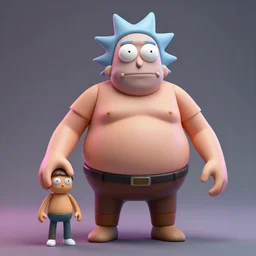 hyperrealistic 3 d rendering, fat smooth cronenberg flesh monster rick and morty : : by mark ryden : : product photography, action figure, sofubi, studio lighting, colored gels, shallow dof