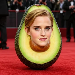 photomanipulation of emma watson head on an avocado < : emmacado : 1 0 0 8 9 8 1 3 4 2 1 6 5 4 0 1 6 5 0 >, fully detailed, octane render on red carpet display