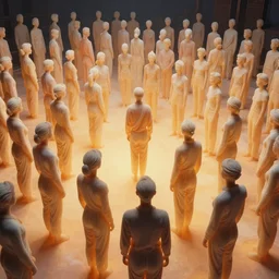 love, groups of people in thermal heat, from behind, rebirth, wide angle, cinematic atmosphere, elaborate, highly detailed, thermal imaging