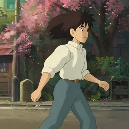 a wholesome animation key shot of  a person walking in the streets being knocked down by the wind, medium shot, waist up, studio Ghibli, Pixar and Disney animation, sharp, Rendered in Unreal Engine 5, anime key art by Greg Rutkowski, Bloom, dramatic lighting