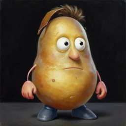 the anthropomorphic potato elon musk by john byrne, photorealistic oil on canvas