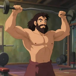 a wholesome animation key shot of a jesus as a bodybuilder training arms at the greatest outdoor gym, medium shot, waist up, studio ghibli, pixar and disney animation, sharp, rendered in unreal engine 5, anime key art by greg rutkowski, bloom, dramatic lighting