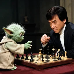 Jackie Chan and Yoda play chess