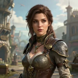 fantasy woman in steampunk town, details face, detailed body, unreal engine, by popular digital artist, digital, artstation, detailed body, heavenly atmosphere, digital art, overdetailed art, trending on artstation, cgstudio, the most beautiful image ever created, dramatic, award winning artwork, beautiful scenery