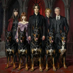 realistic detailed image of Cerberus dogs by Ayami Kojima, Amano, Karol Bak, Greg Hildebrandt, and Mark Brooks, Neo-Gothic, gothic, rich deep colors. Beksinski painting, part by Adrian Ghenie and Gerhard Richter. art by Takato Yamamoto. masterpiece