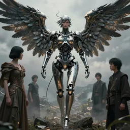 still frame from Prometheus movie by Makoto Aida, mechanical angel gynoid, metal couture by neri oxmn and Guo pei, editorial by Malczewski and by Caravaggio, story by Hisashi Tenmyouya by Fuyuko Matsui by Makoto Aida by Yasunari Ikenaga by Takato Yamamoto