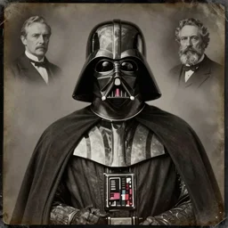 darth!!! vader!!! daguerreotype portrait photograph of darth!!! vader!!!. inspired by gerard grom and ansel adams and zdzislaw beksinski. highly detailed. old timey.