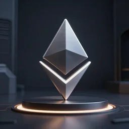 ethereum logo in a 3 d room abstract background, hyper realistic, cg render, octane render, unreal engine, dramatic lighting