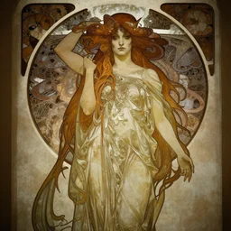 goddess of death, Alphonse Mucha, Art Nouveau style, intricate, dark, sombre