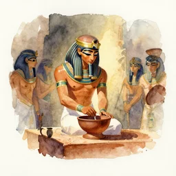 small centered on watercolor paper, paint brush strokes, abstract watercolor painting of ancient egyptian potter, cinematic light, national romanticism by hans dahl, by jesper ejsing, by anders zorn, by greg rutkowski, by greg manchess, by tyler edlin