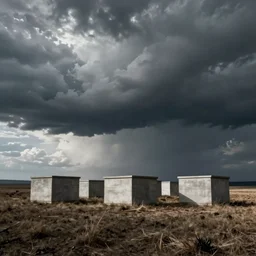 short boxes lined up across the horizon next to each other, zdzislaw beksinski