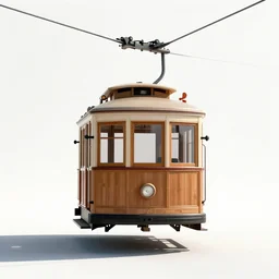 mid-century cable car, commercial catalog photo, isolated on a pure white background, centered, entire object in frame, sharp focus, soft studio lighting