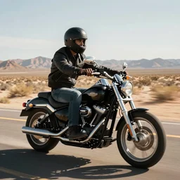 riding a harley davidson on a desert road, cinematic