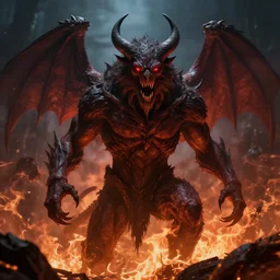 from the depths of hell was he summoned, the great beast rose from the fires with gleaming red eyes