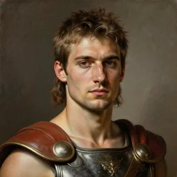 Gladiator, muscular, handsome, detailed face, correct face, painting by Antoine Calbet
