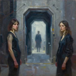a portal to another dimension, highly detailed oil painting, impasto brush strokes, soft light, 8 k, cyberpunk colour palette, dramatic composition, dramatic lighting, sharp focus, masterpiece by adrian ghenie and jenny saville and zhang jingna