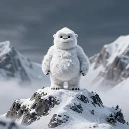 a snow yeti on top of a snowy mountain top, greg rutkowski, 8 k, shallow depth of field, intricate detail, concept art,