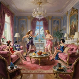 party whores, orgy!! beautiful expensive interior of a large furnished apartment, fantasy duel, high detail, very realistic, by greg rutkowski, by james gurney ultra clear detailed, digital painting by ( ( makoto shinkai ) ), moebius moebius, surrealism, trending on artstation