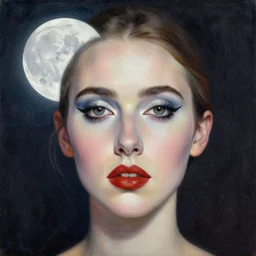 surrealism, abstract, emma roberts, portrait, close - up, make up, full big moon, painting by gaston bussiere, craig mullins, j. c. leyendecker