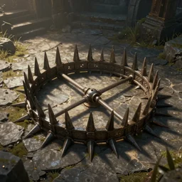 trap, stone floor, opened spiked trap in center, dnd fantasy digital art, high detail, realistic