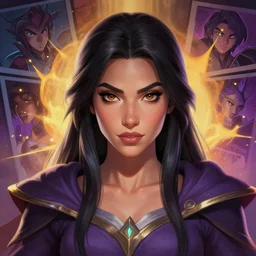 head-on symmetrical centered painted portrait, Maya Ali as a D&D sorcerer, game profile avatar, matte painting DOTA Blizzard pixar, maya engine on stylized background splash comics global illumination lighting artstation, by Jesper Ejsing, RHADS, Makoto Shinkai and Lois van baarle, ilya kuvshinov, rossdraws